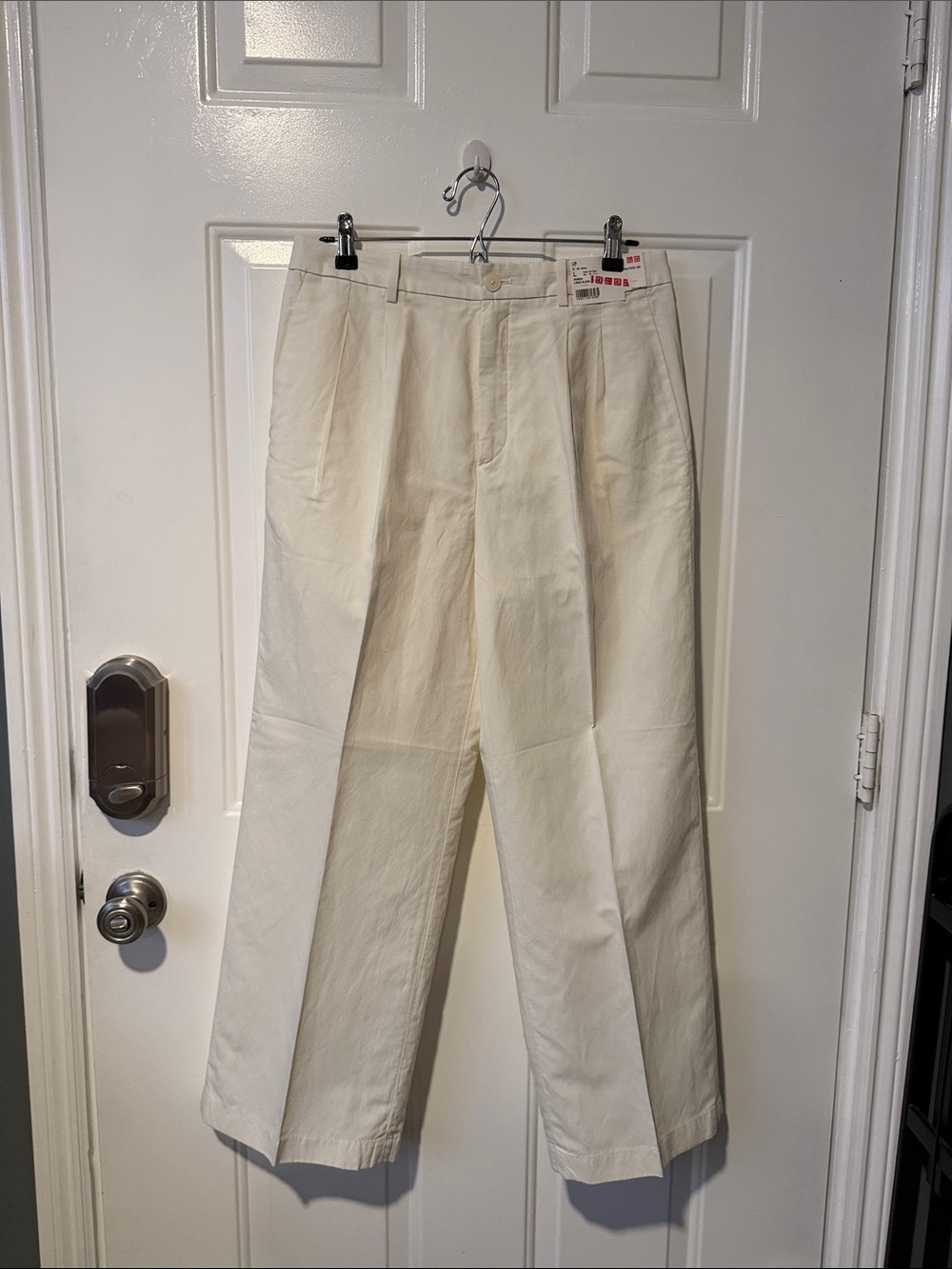 Uniqlo Linen-Blend Off-White Straight-Leg Pants for Women